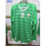 Alan Quinn Republic of Ireland Green Match Shirt by Umbro, numbered '8' to front and back, size