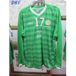 Alan Quinn Republic of Ireland Green Match Shirt by Umbro, with embroidered details 'Poland v.