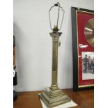 A Silver Plated Table Lamp, as a Corinthian column on stepped base, 46cm high excluding fitting.