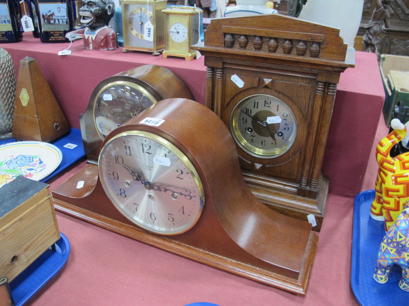 Rapport Mahogany Napoleon Style Mantle Clock, Smiths Enfield clock, late XIX Century oak mantel