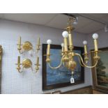 Sciolari (Italian) Gilded Brass Five Branch Chandelier, together with a pair of wall lights (3).