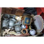 Pewter Mugs, pictures, pewter tray, etc:- One Box