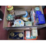 A Quantity of Mid XX Century and Later Tins, cased balance scales etc:- One Box