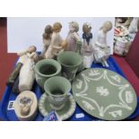 Three Nao Figurines, five Willow Tree items, Wedgwood Green Jasperware of seven pieces.