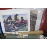 Unframed Prints, including Terence Cuneo, P.O. Jones, Richard Piccaver signed examples.