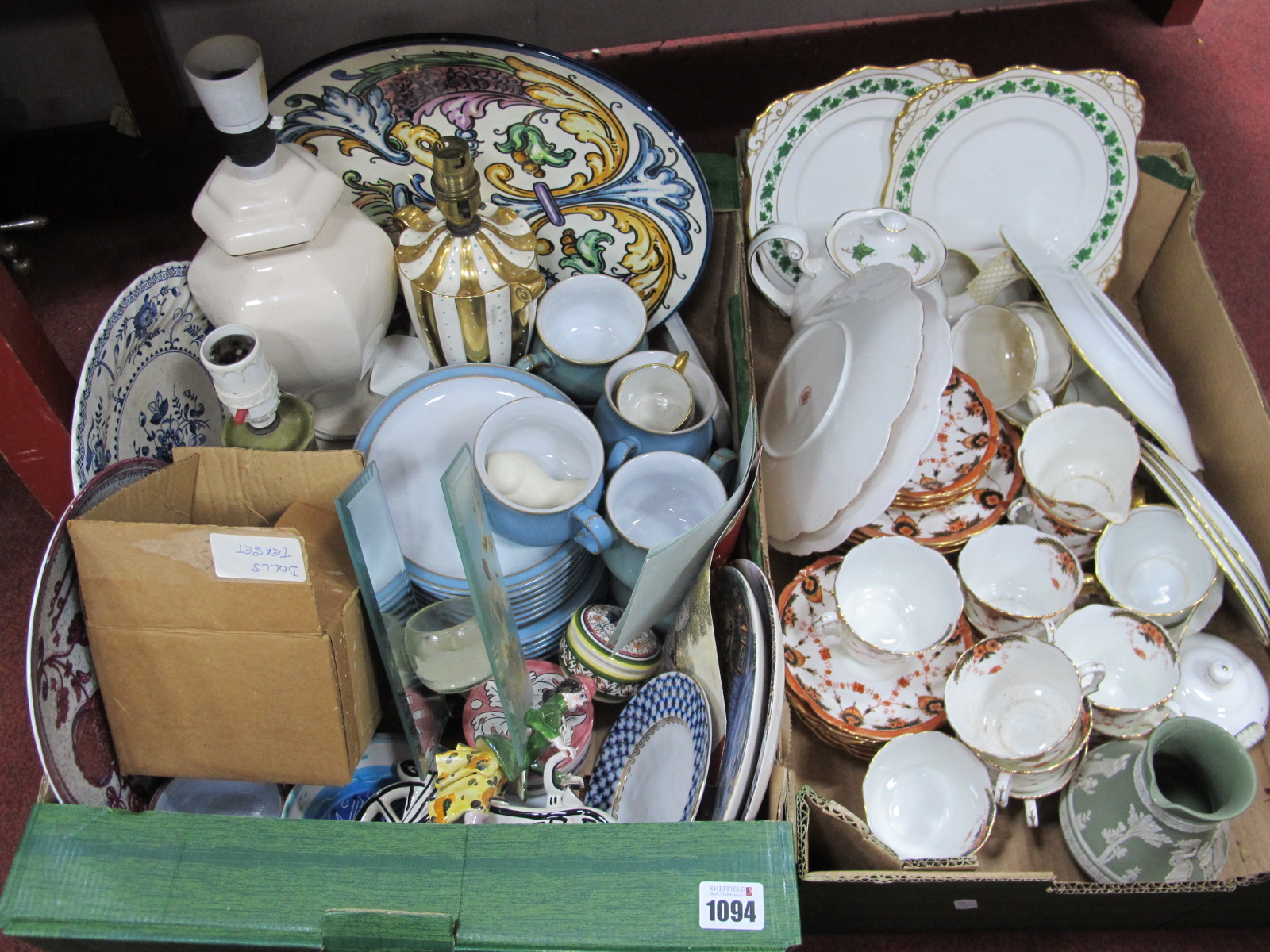 Collingwood, Euscancos, Colclough, Denby, other teawares, table lamps, etc:- Three Boxes