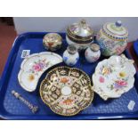 Crown Derby Pin Trays, Poole jam pot, Continental lidded pot, etc:- On Tray