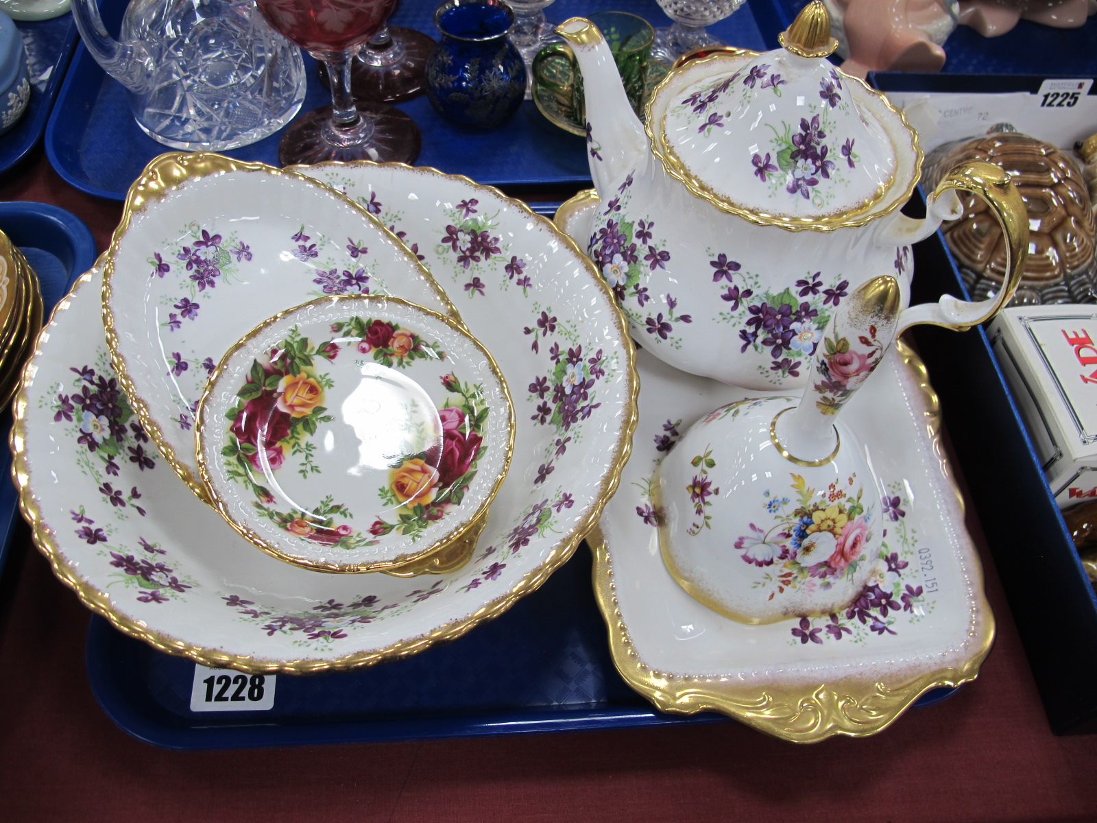 Hammersley 'Lady Patricia' Floral Bell, pair of Royal Albert 'Old Country Roses' trinket dishes,