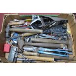 Hilka Combination Wrench Set, hammers, Bailey No 4 plane, other tools:- One Box.