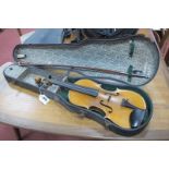 Violin, with two piece back, circa 1900, no visible label, back length 31.5cm; together with (