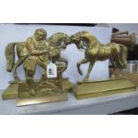 XIX Century pair of Brass Horse Doorstop's, together with one other doorstop of a man playing the