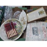 H. Bequet Belgian Comport, glassware, table knives Rowntree token sheet, etc:- One Box.