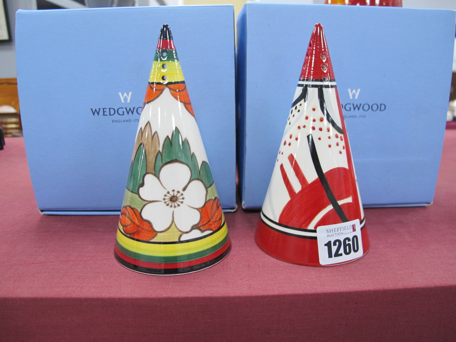 Wedgwood Clarice Cliff Collection Bizarre Centenary Conical Sugar Castor, in the orange tree manner,