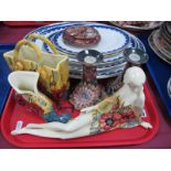 1920's Royal Worcester Graduated Plates, Old Tupton ware of a recumbent lady, shoe, shopping bag.