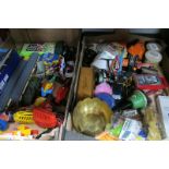 Triang, Hornby, Scalextric, Subbuteo, fishing reels, Top Trumps, etc:- Two Boxes.