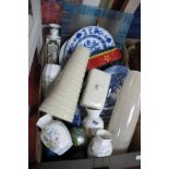Aynsley Vases, Blue-White plates, Murano style dish decorated with a yacht, etc:- One Box.