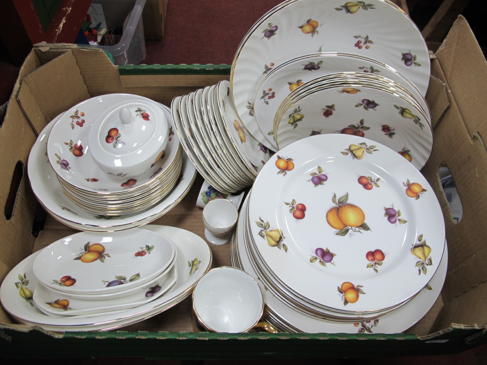Bakewell Classic Bone China Dinnerware, decorated with fruit:- One Box