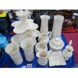 A Collection of Cream Pottery, including table centrepiece, pierced bowls, trinkets, jug et:- One
