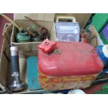 Five Oil Cans, Petrol Can, Torches, Kamasa socket set.
