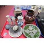 Belleek Vases, paperweight, German stein, Arthur Wood jug, etc:- One Tray