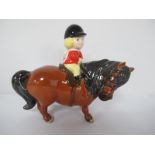 Beswick After Norman Thelwell, learner horse rider on pony, 11cm high.