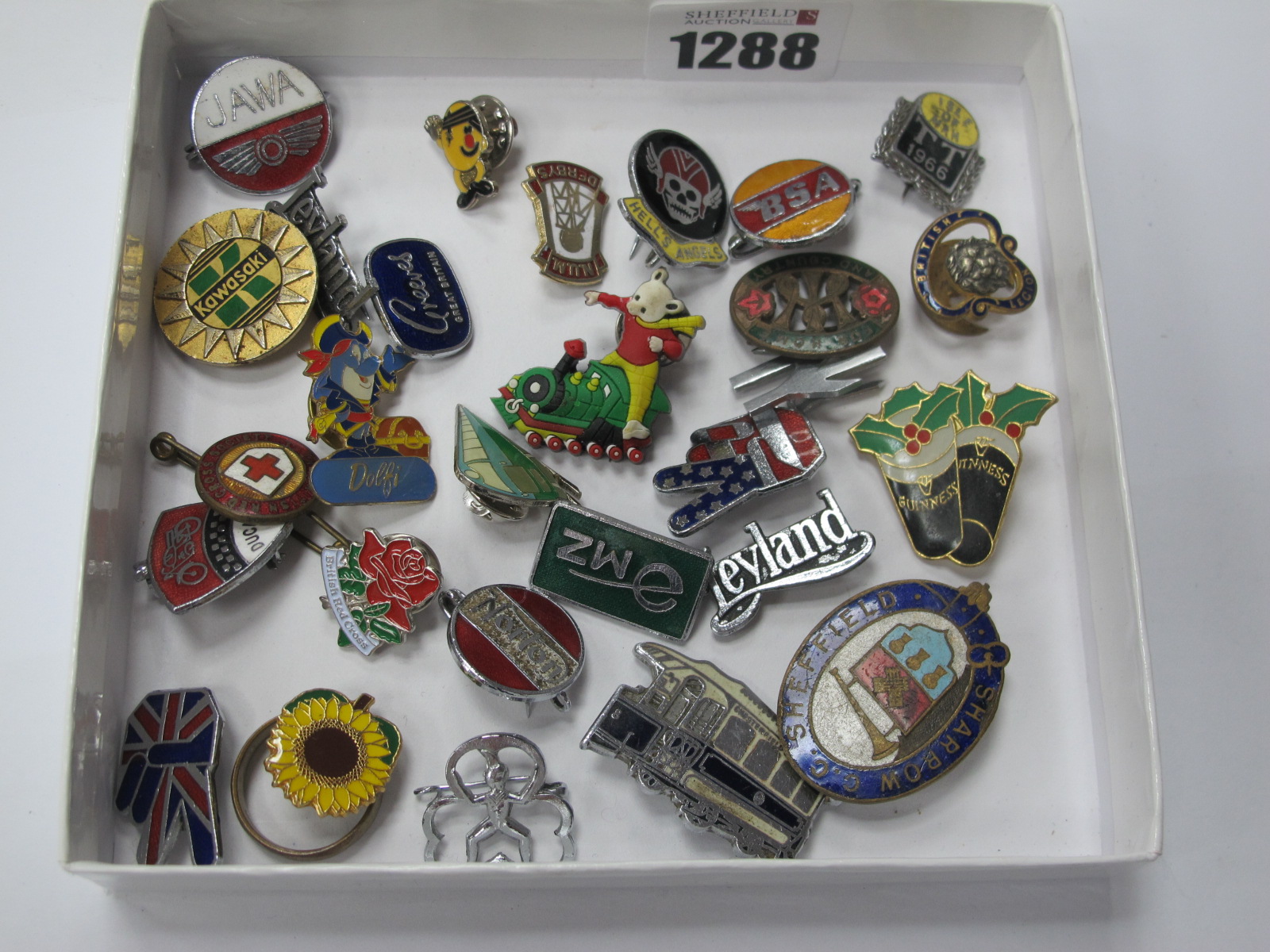 Enamel Pin Badges, "Isle of Mann TT 1966', BSA Norton, NUM Derbys and other pin badges.