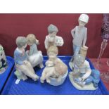 Nao Figurines - Young Boy and Girl on Seat, Boy with Ball, Boy with Puppy and Boy with Train and a