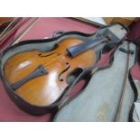 A Violin with a Two Piece Back, with bow, cased, bearing label S Kiaposse St Petersburg 1748 (