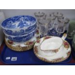 Royal Albert 'Old Country Roses' Plates, Dishes, Gravy Boat, pair of Copeland Spode 'Italian' blue