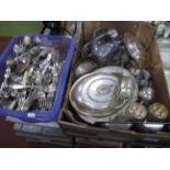 Entree Dish, sauce boat, goblets, other silver plate, quantity of plated cutlery:- Two Boxes.