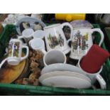 Tankards, Braddex and other collectors plates, Pendelfin, costume jewellery, etc:- One Box.
