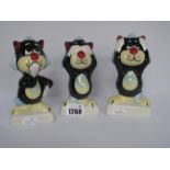 Lorna Bailey - A Set of Three Wise Monkey Cats - Hear No Evil, See No Evil and Speak No Evil, 14.5cm