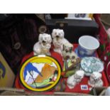 Staffordshire and Doulton Pottery Dogs, 23.5cm high. Wedgwood 'Fantasque' Plate, etc:- One Tray. A