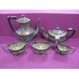 A Decorative Plated Five Piece Tea Set, detailed in relief with acanthus leaf scrolls. (5)