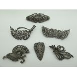 Vintage and Later Marcasite Inset Brooches, (including converting to dress/lapel clips).