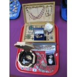 Assorted Costume Jewellery, including oval shell carved cameo brooch, diamanté, brooches,