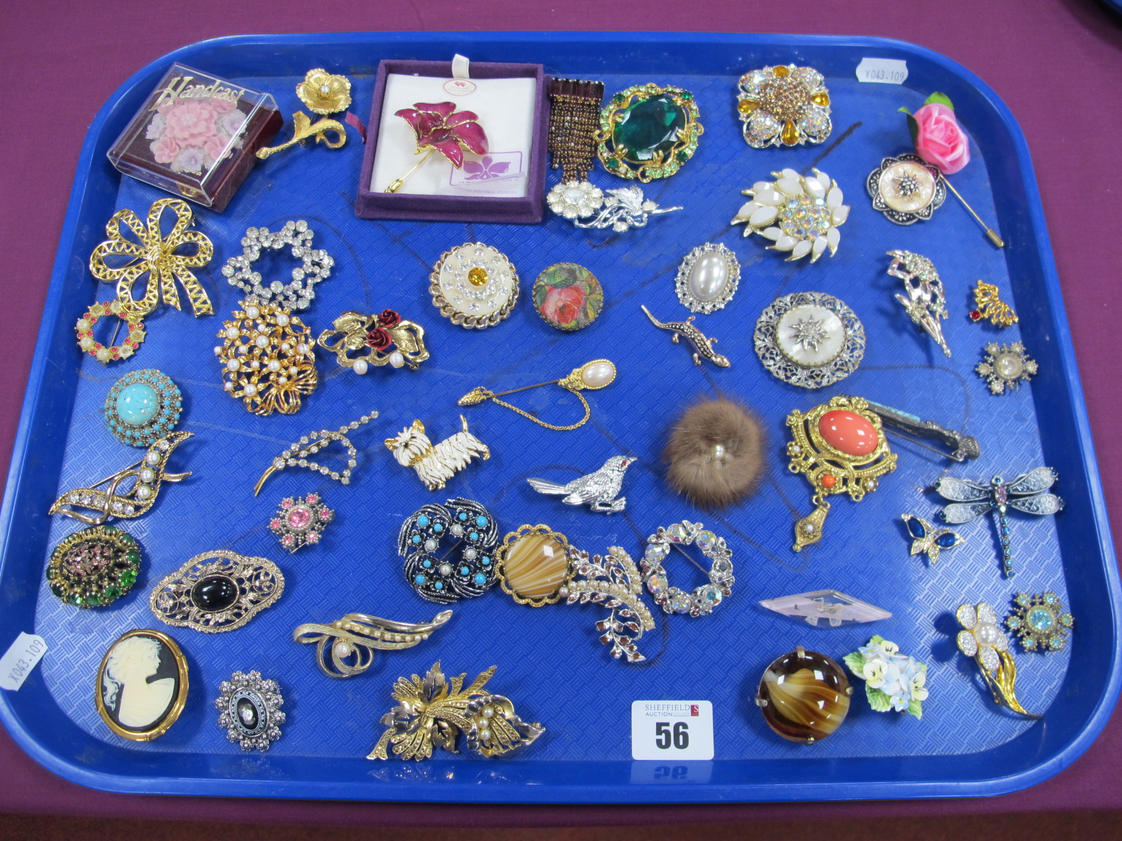 A Mixed Lot of Assorted Costume Brooches, including flowers, bird, dog, cameo style etc :- One Tray