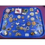 A Mixed Lot of Assorted Costume Brooches, including flowers, bird, dog, cameo style etc :- One Tray