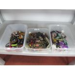 Three Small Containers of Modern Costume Jewellery, including bead necklaces, bangles, bracelets,