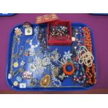 Assorted Costume Jewellery, including bead necklaces, diamanté, assorted brooches, Maltese Modernist