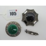 A Celtic Style Brooch, together with an Art Deco style marcasite brooch; and another. (3)