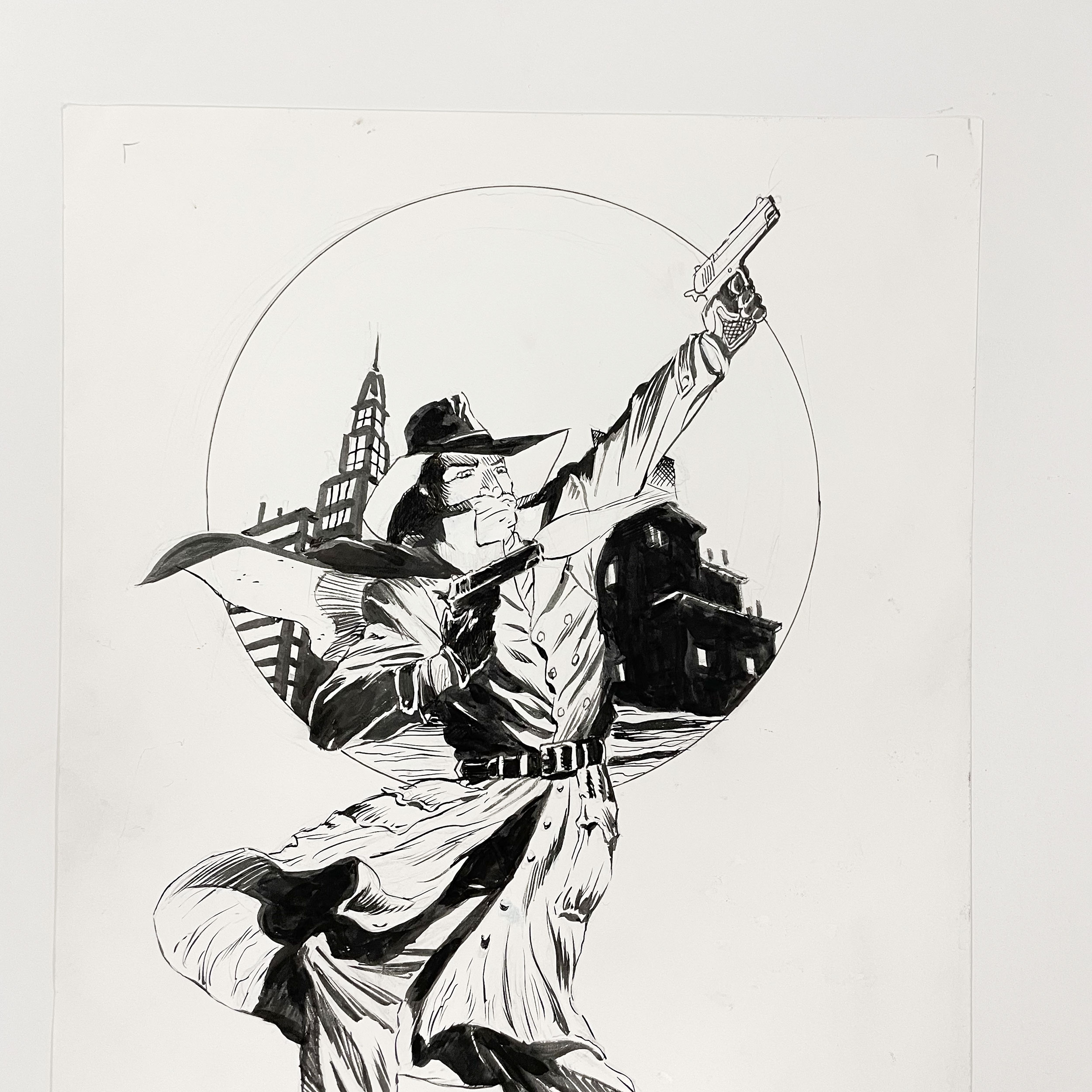 The Shadow Original Artwork by Bo Hampton, in black ink, signed and dated 19. - Image 2 of 3