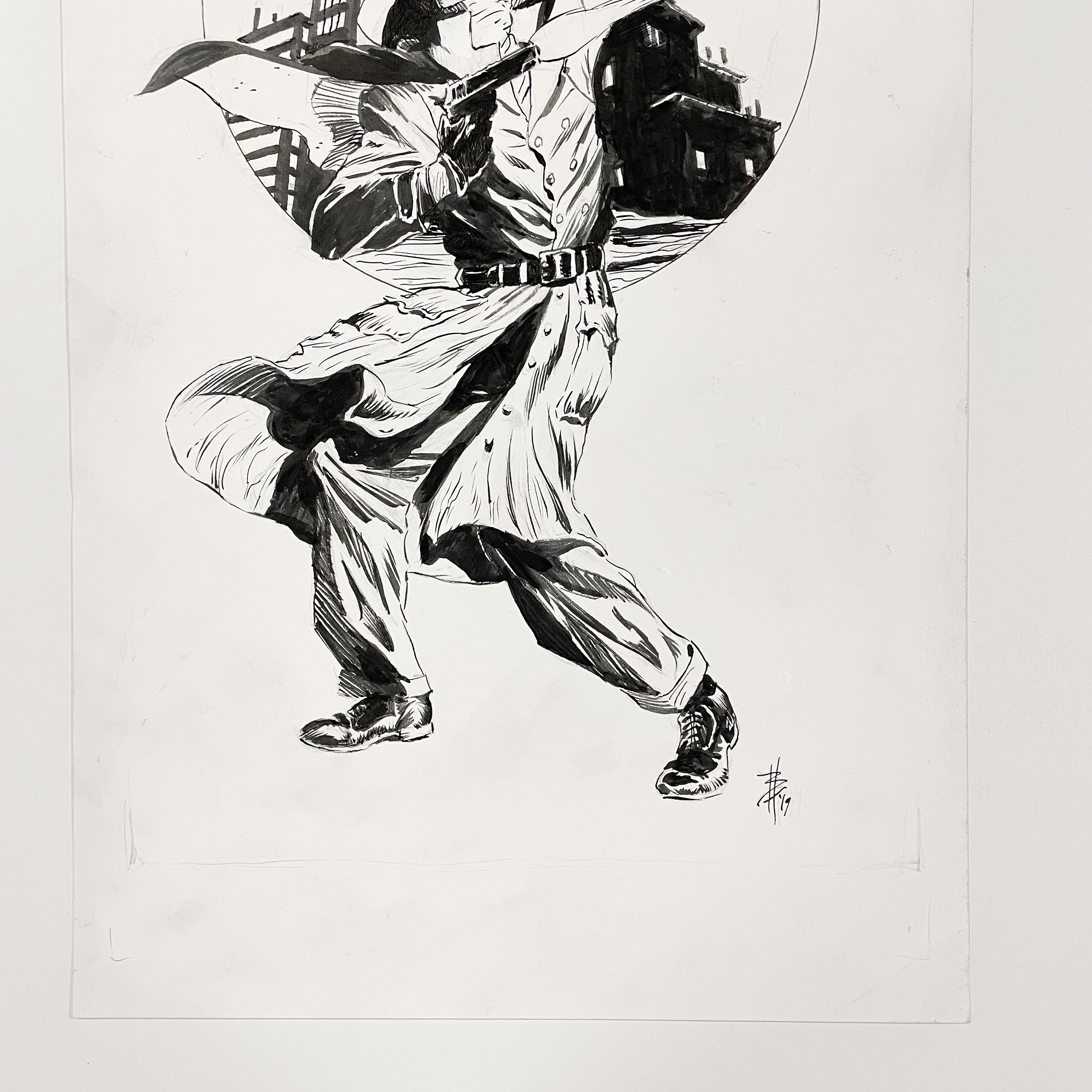 The Shadow Original Artwork by Bo Hampton, in black ink, signed and dated 19. - Image 3 of 3