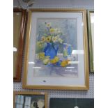 Sandra Maze, 'Still Life' watercolour, signed lower right, Irish label verso, 52 x 35.5cm.