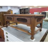 Hardwood Rectangular Shaped Coffee Table, on reeded legs, block feet, united by stretchers, 110cm