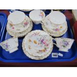 Royal Crown Derby A1012 Handpainted Posies Teaware with gilt highlights, comprising: six cups, six