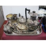 Plated and Engraved Twin Handle Tray, Viners plated tea pot, other plated ware.