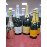 Five Shop Display Bottles, Pol Roger Champagne, three bottles of Veuve Clicquot Ponsardin and a