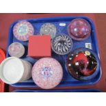 Paperweights: Mtarfa, Wedgwood and other Mushroom Examples, pink lustre, Baccarat 1972 (bruised),