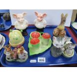 Novelty Ceramic Condiments, including Burleigh, Foreign, Cat and Kittens, Kangaroo and Offspring,